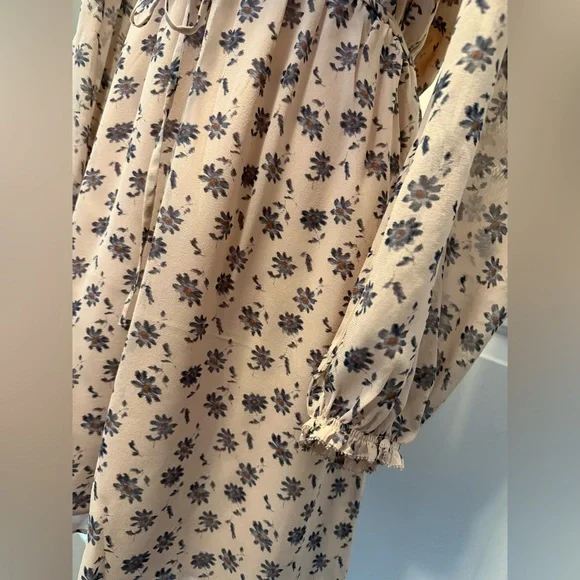 NWOT Joie Blush Pink  Floral Ruffle Tie-Waist Long Sleeve SILK Dress - Picture 5 of 8